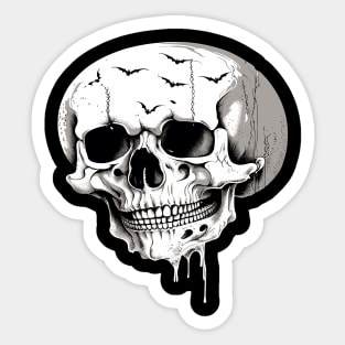 Spooky Halloween Melting Cranium With Bat Imagery Sticker